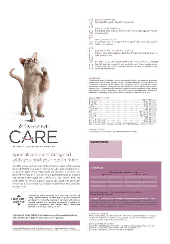 Diamond Care Fórmula de Soporte Urinario para Gatos - Imagen 2